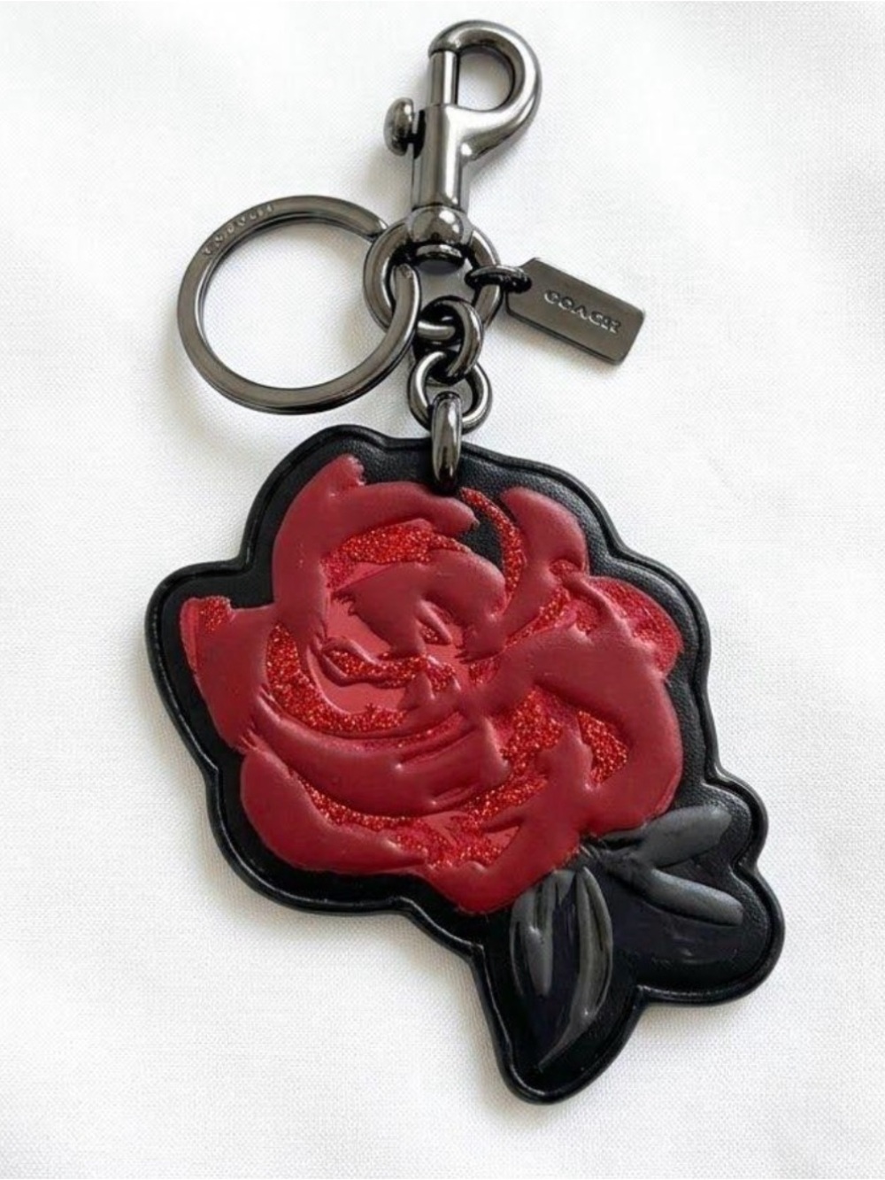 Coach Camo Red Rose Glitter Bag Charm Keyfob EUC
